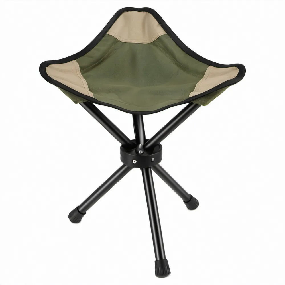 Opvouwbare driepootkruk 35 x 35 x 42 cm groen/beige/zwart van polyester en staal