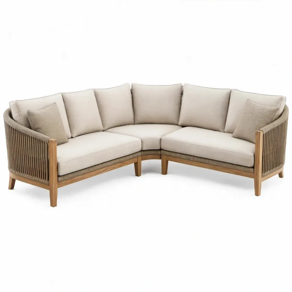 Hoekloungeset voor tuin, 250 x 250 x 78 cm, beige, naturelbruin en taupe, acaciahout en PP-touw