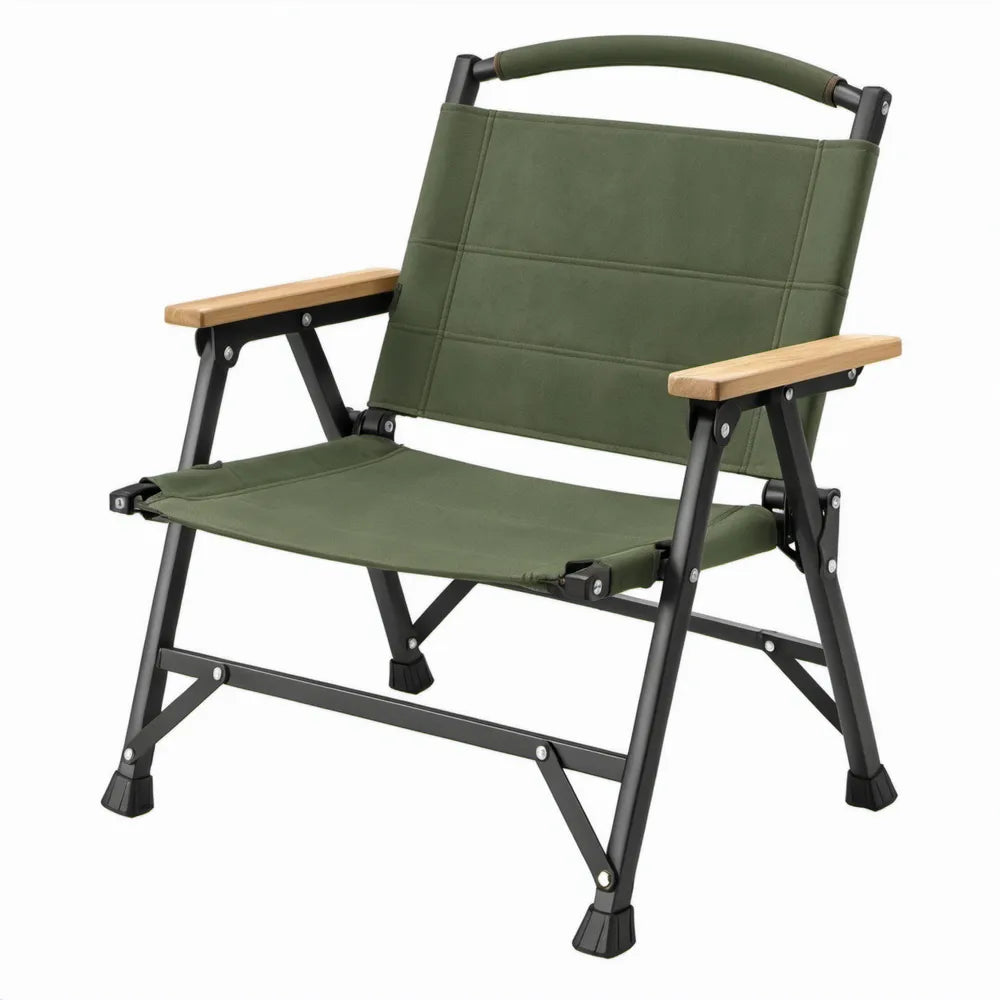 Opvouwbare campingstoel met armleuningen en draaggreep, 56 x 60 x 82 cm, groen/zwart/naturel