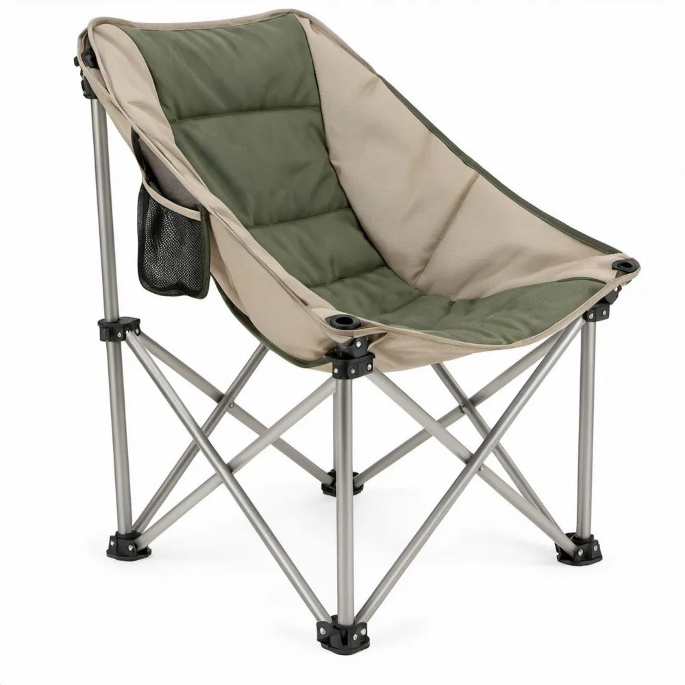 Opvouwbare campingstoel groen/beige met stalen frame, 60 x 60 x 95 cm