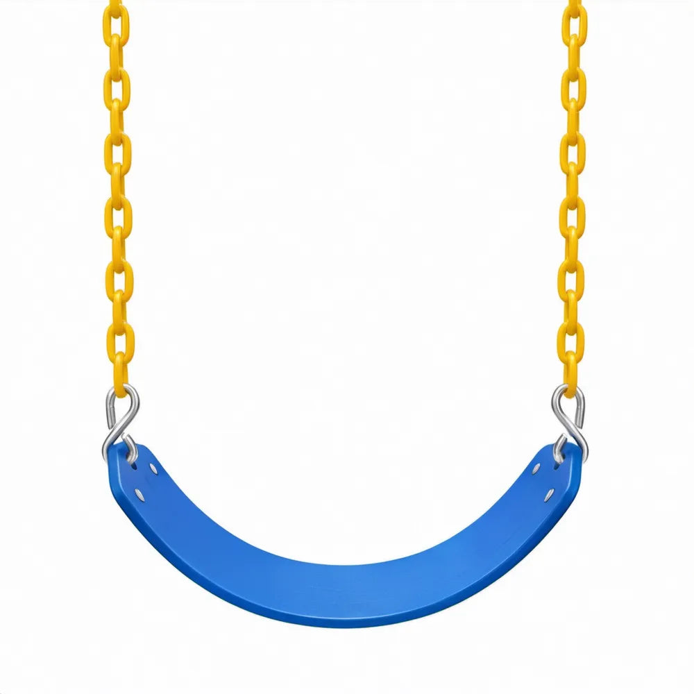 Kinderschommelzitje met gele kettingen 67 x 14 cm blauw/geel