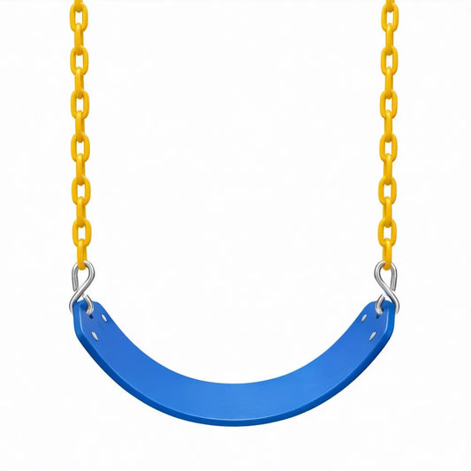 Kinderschommelzitje met gele kettingen 67 x 14 cm blauw/geel