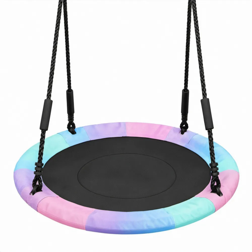 Ronde nestschommel Ø 100 cm – Zwart met pastelblauw, pastelroze, pastelpaars en pastelgroen