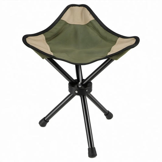 Opvouwbare driepootkruk 35 x 35 x 42 cm groen/beige/zwart van polyester en staal