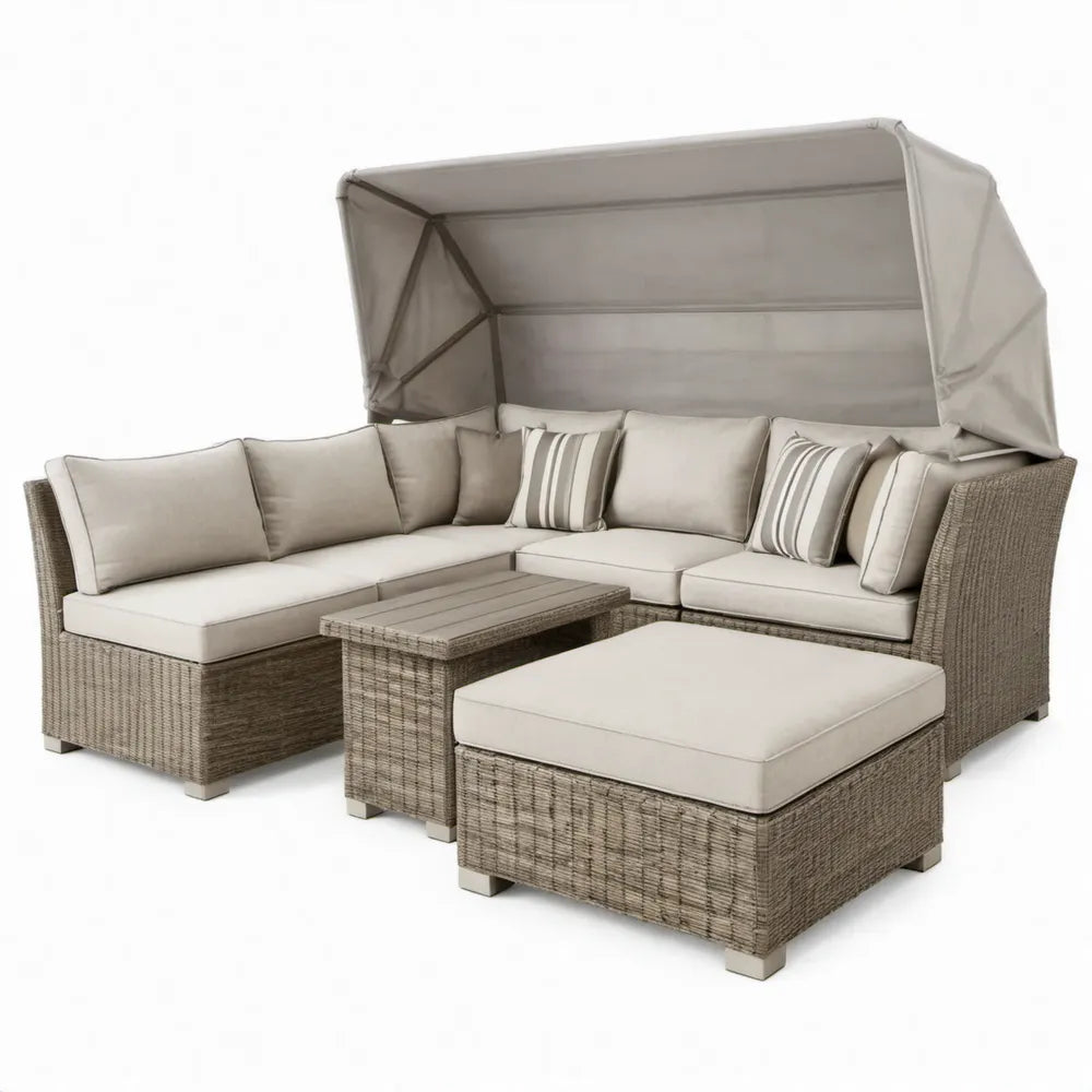 4-delige hoekloungeset met verstelbare luifel 250 x 200 x 200 cm taupe/beige