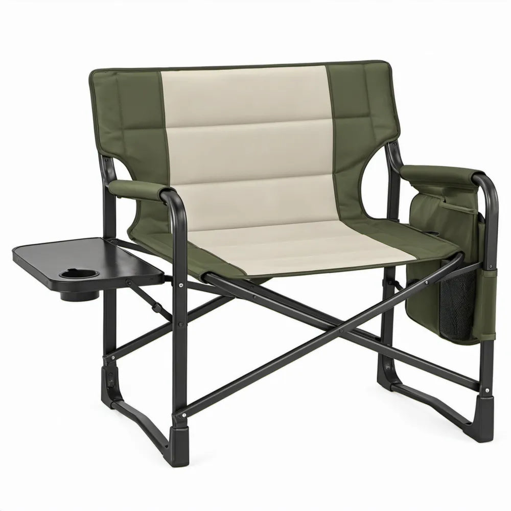 Opvouwbare tweepersoonsstoel 135 x 56 x 90 cm groen/crème/zwart met zijtafel