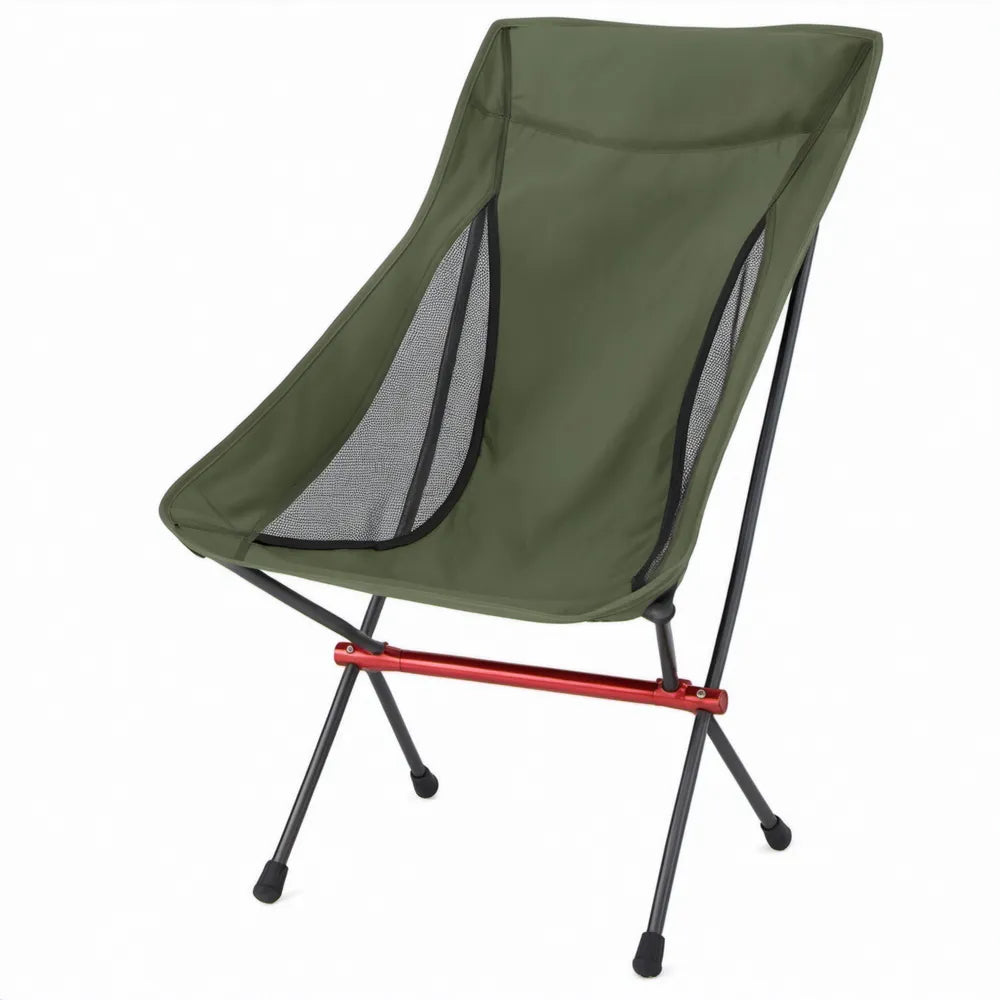 Opvouwbare campingstoel met hoge rugleuning, groen/zwart/rood, 55 x 65 x 90 cm
