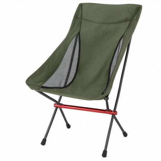 Opvouwbare campingstoel met hoge rugleuning, groen/zwart/rood, 55 x 65 x 90 cm