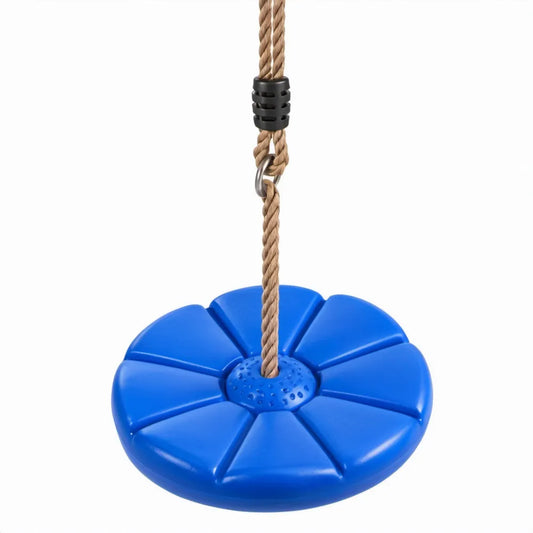 Rond blauw schommelzitje van PP, Ø 28 cm, met PE-touw van 180 cm