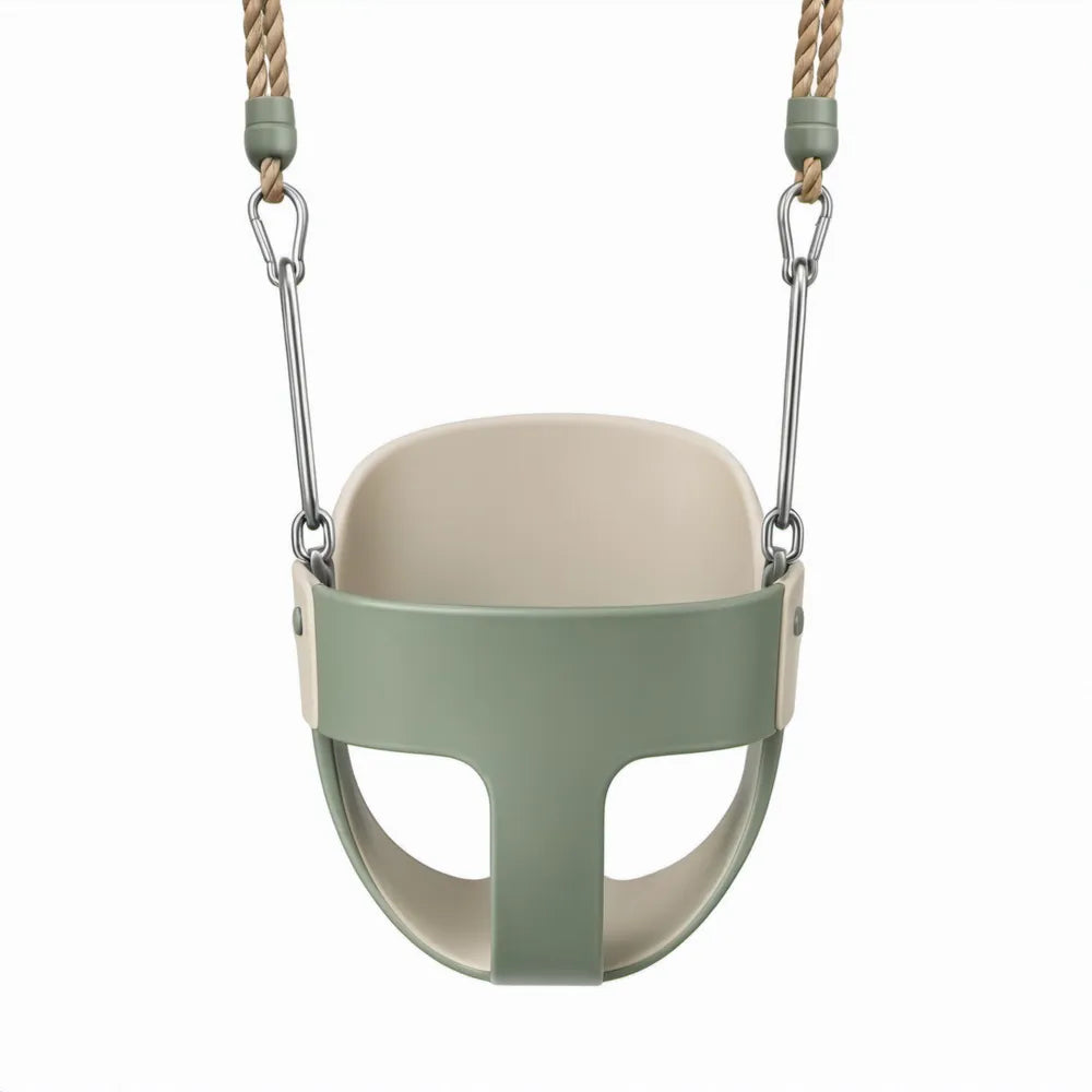 Babyschommelzitje met rugleuning en veiligheidsbeugel Groen/Beige 36 x 30 x 48 cm