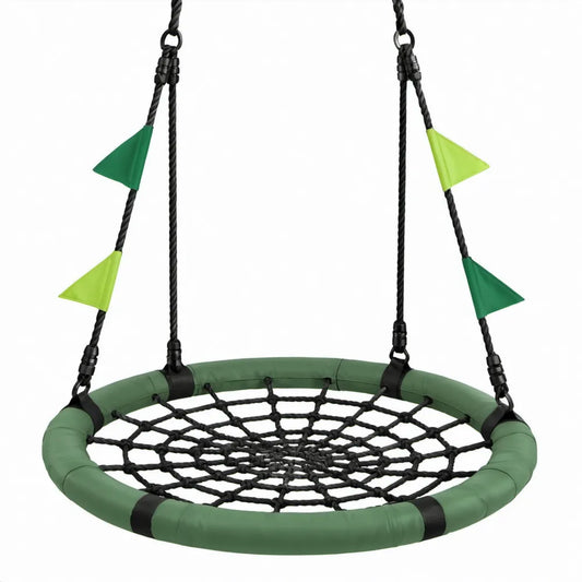Ronde nestschommel Ø 100 cm groen met zwart net en verstelbare touwen