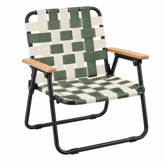 Inklapbare campingstoel met armleuningen, 58 x 66 x 78 cm, groen/crème/zwart/lichtbruin
