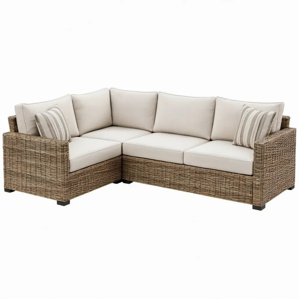 Hoekloungeset voor 4 personen 250 x 180 x 85 cm Naturelbruin/Crème/Zwart