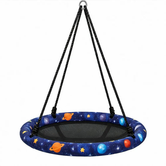 Ronde nestschommel Ø 100 cm met ruimtemotief, blauw