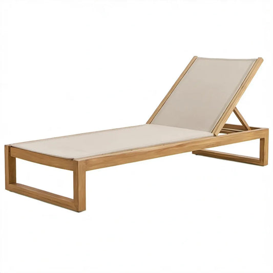 Verstelbaar ligbed van massief acaciahout met crèmekleurig kussen, 200 x 65 x 30 cm
