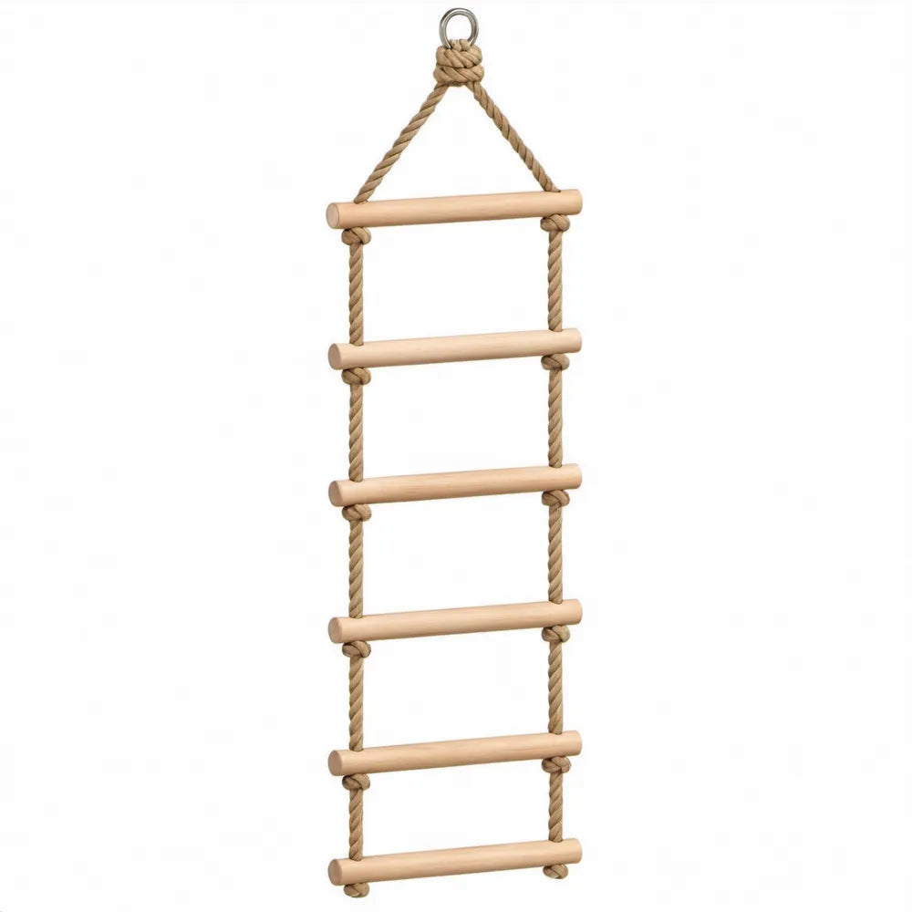Kinder touwladder met 6 houten sporten, 200 x 40 cm, naturel
