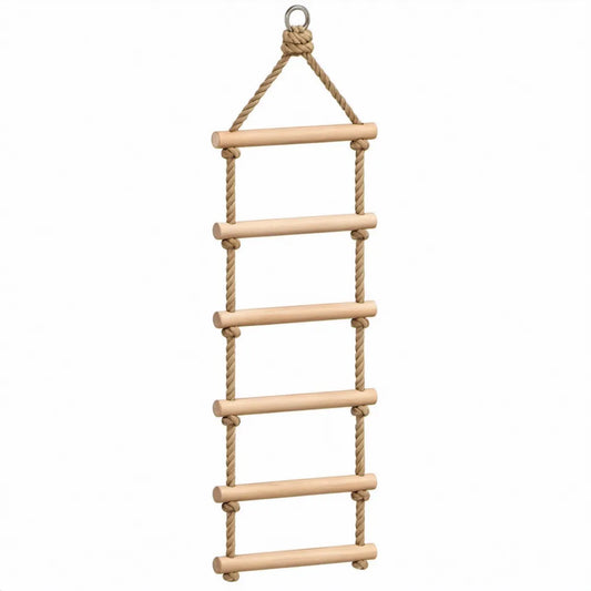 Kinder touwladder met 6 houten sporten, 200 x 40 cm, naturel