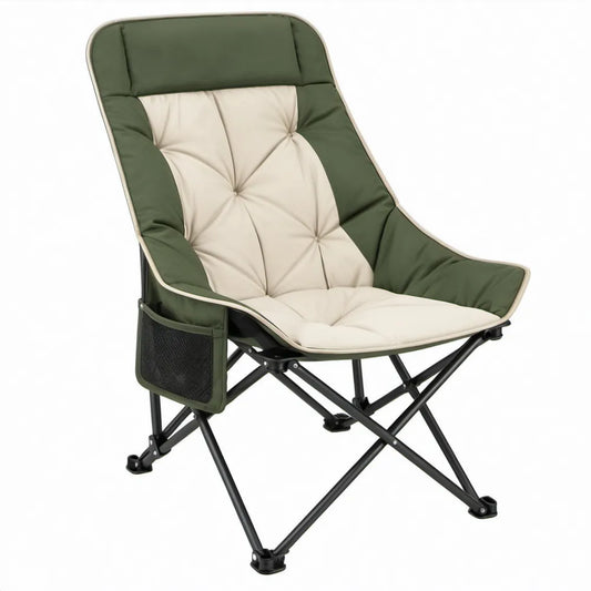 Inklapbare campingstoel met hoge rugleuning en armleuningen 80 x 65 x 100 cm Groen/Crème/Zwart